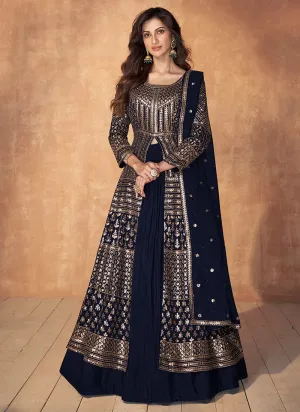 Blue Enchanting Embroidered Anarkali Style Lehenga
