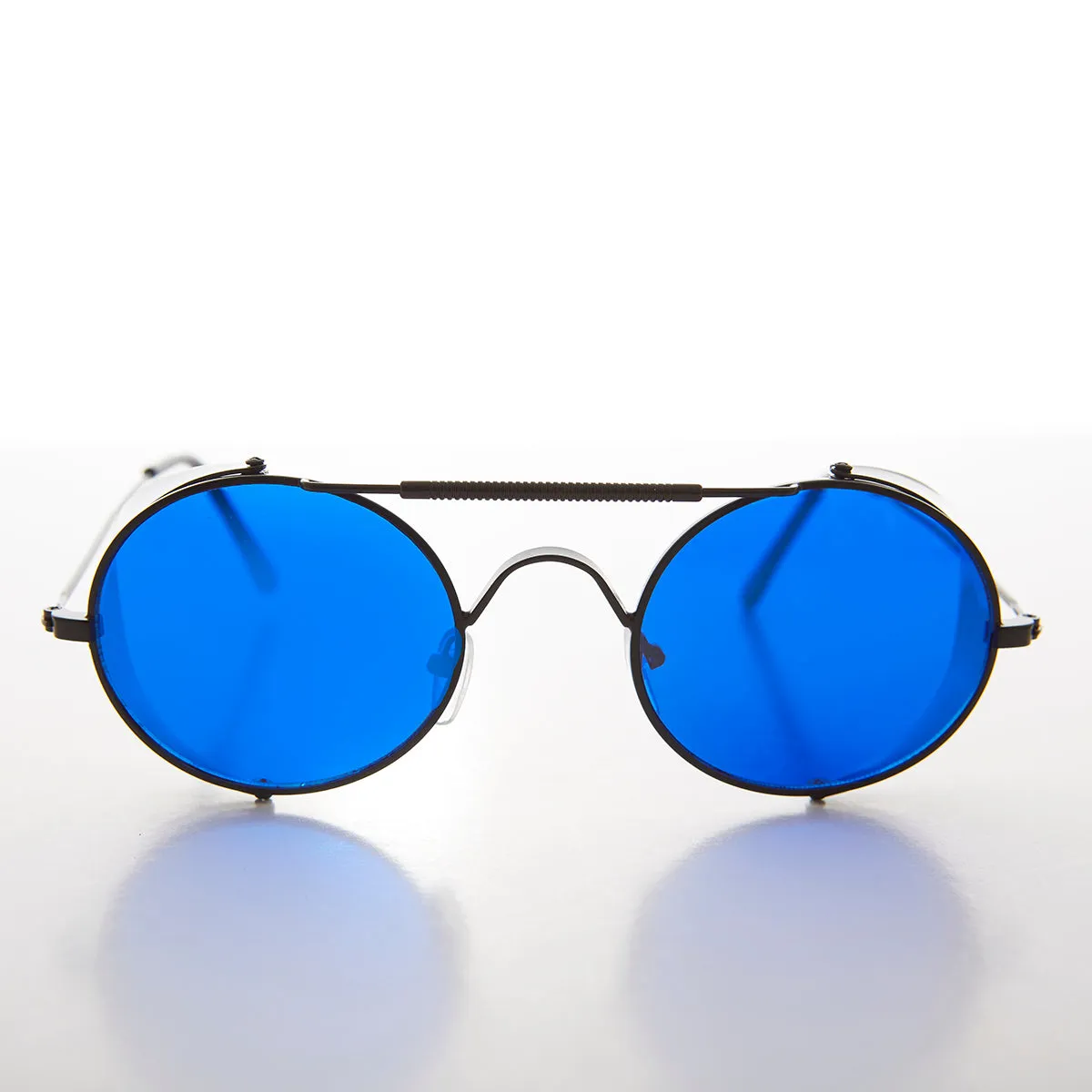 Blue Lens Steampunk Sunglass with Folding Side Shields - Bram 1