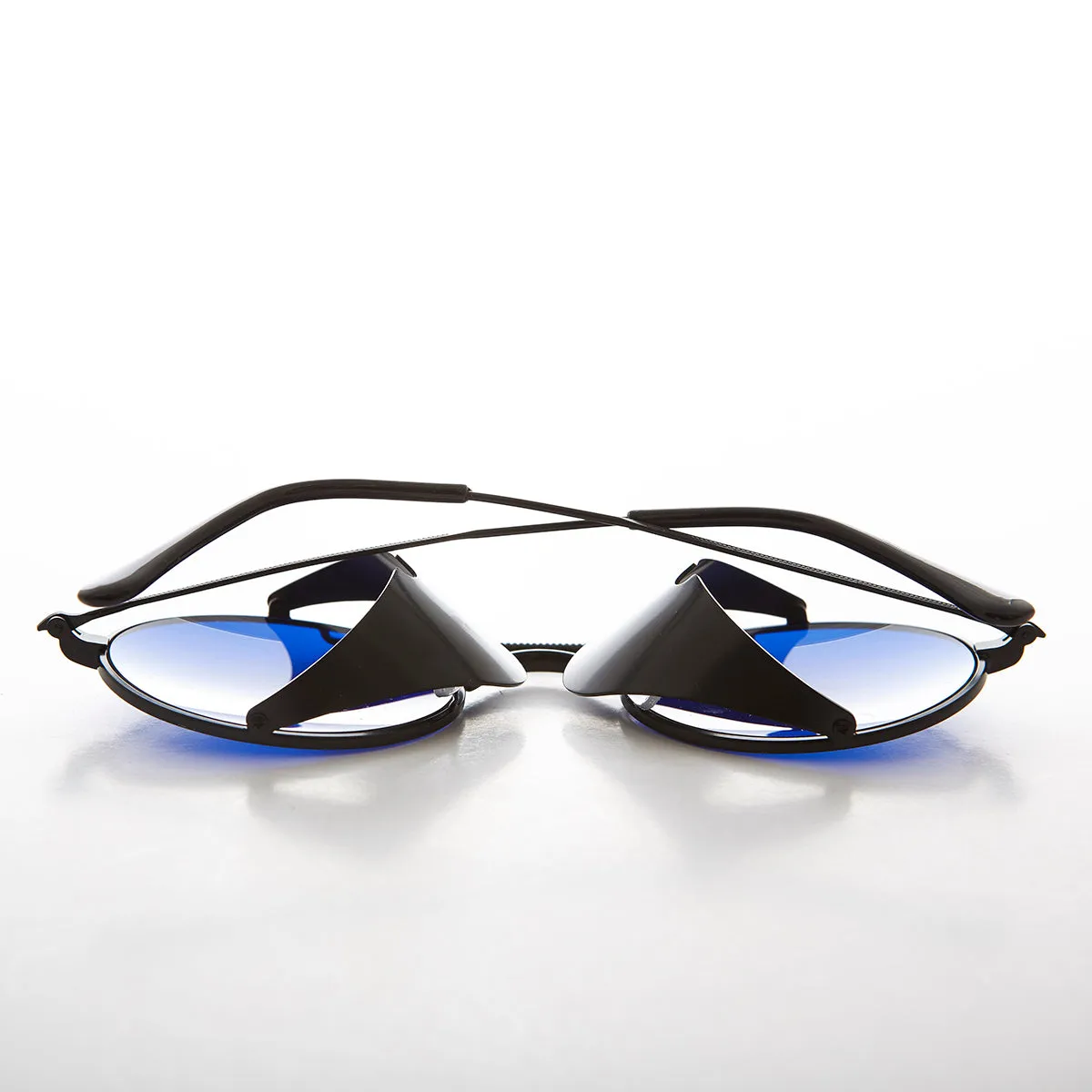 Blue Lens Steampunk Sunglass with Folding Side Shields - Bram 1