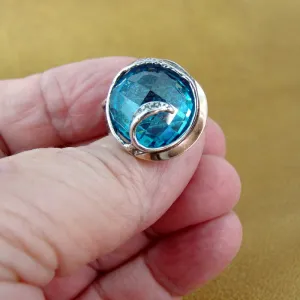 Blue Topaz Ring  9k Yellow Gold 925 Silver  6,7,8,9 Handmade Hadar Designers (Si)Y