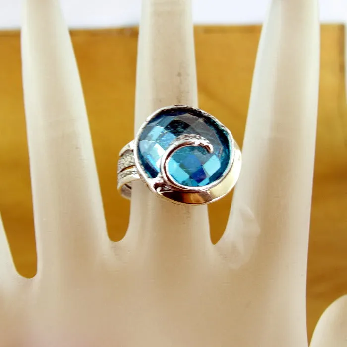Blue Topaz Ring  9k Yellow Gold 925 Silver  6,7,8,9 Handmade Hadar Designers (Si)Y