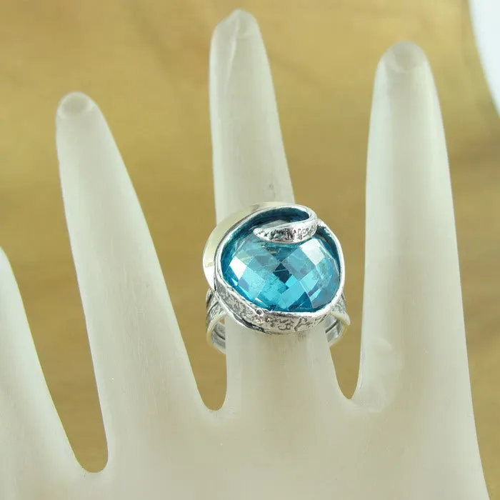 Blue Topaz Ring  9k Yellow Gold 925 Silver  6,7,8,9 Handmade Hadar Designers (Si)Y