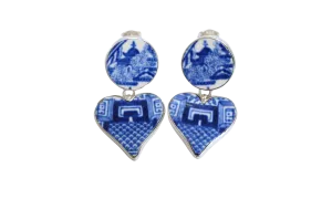 Blue Willow Pagoda Double Dangle Earrings