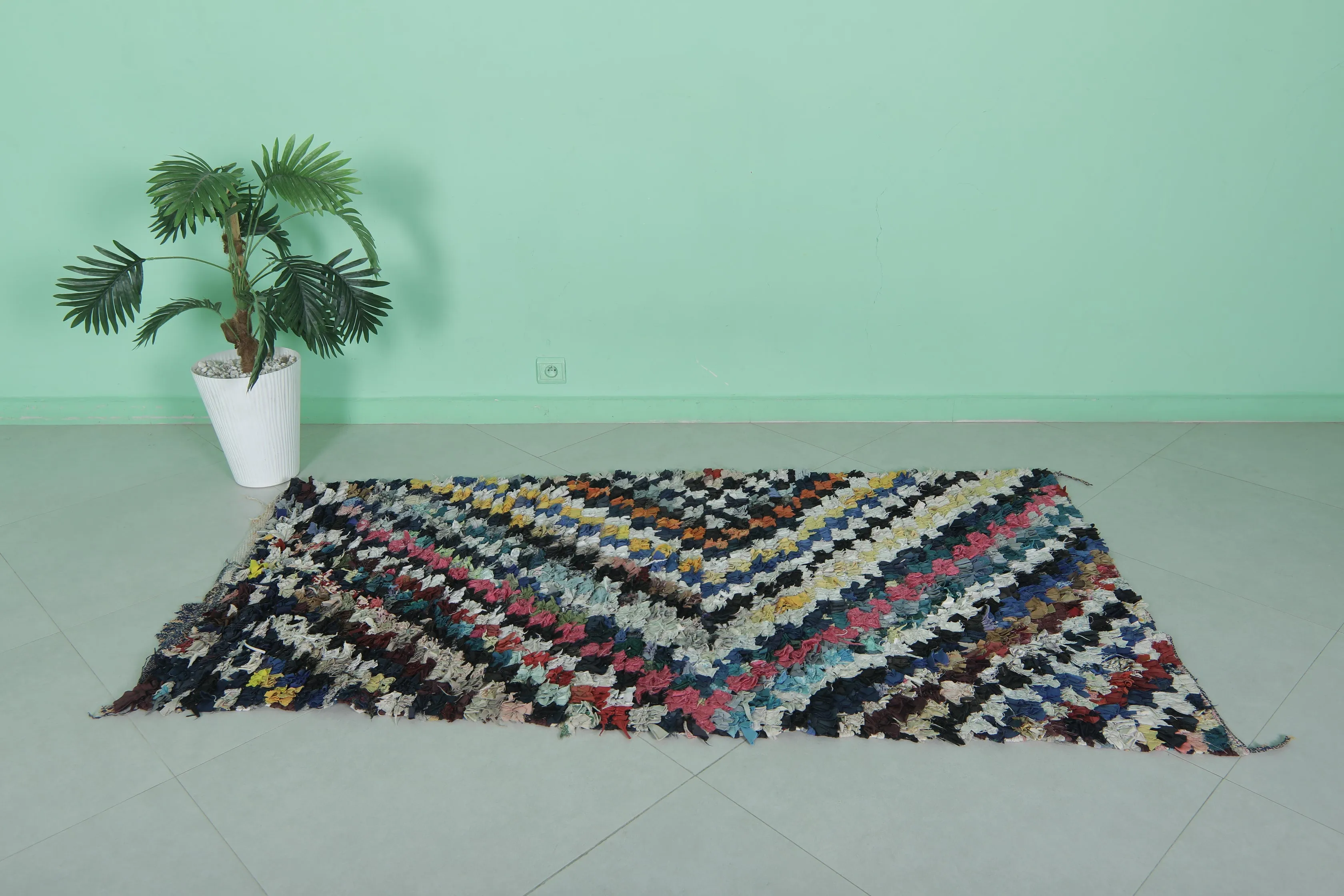 Boucherouite Runner Rug - Artistic Design | 3.4 x 6.4 Feet