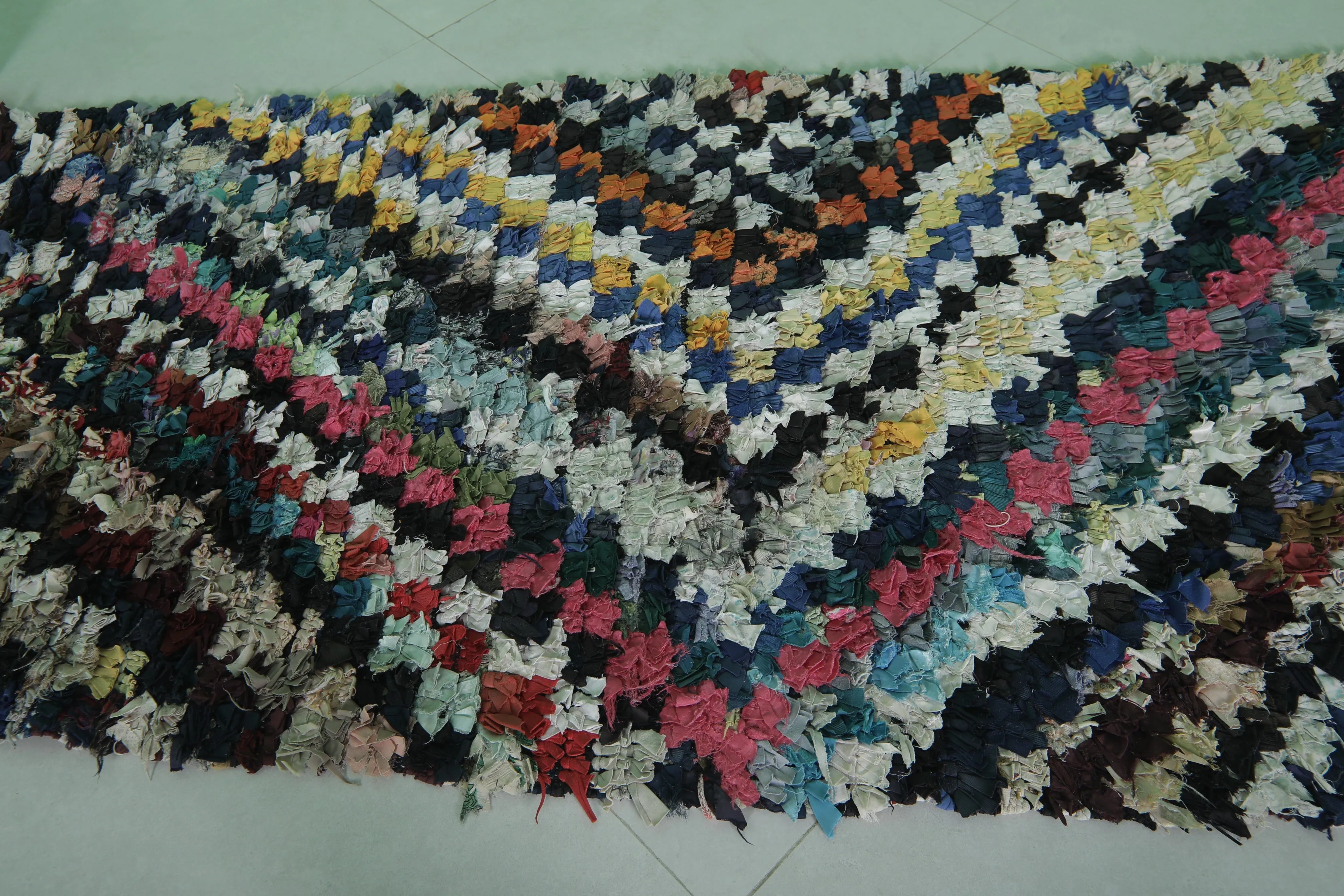Boucherouite Runner Rug - Artistic Design | 3.4 x 6.4 Feet