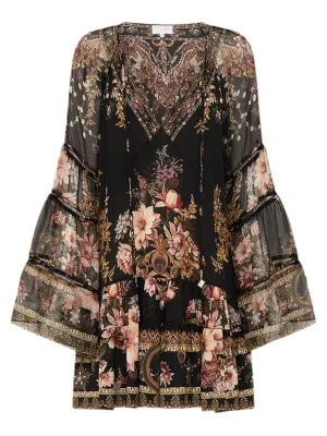 Camilla A-Line Gathered Panel Dress With Lace Trims in Dynasty Daze