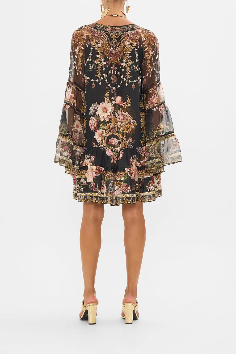Camilla A-Line Gathered Panel Dress With Lace Trims in Dynasty Daze