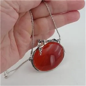 Carnelian Pendant 925 Sterling Silver Handmade Large Unique Hadar Designers (H)Y