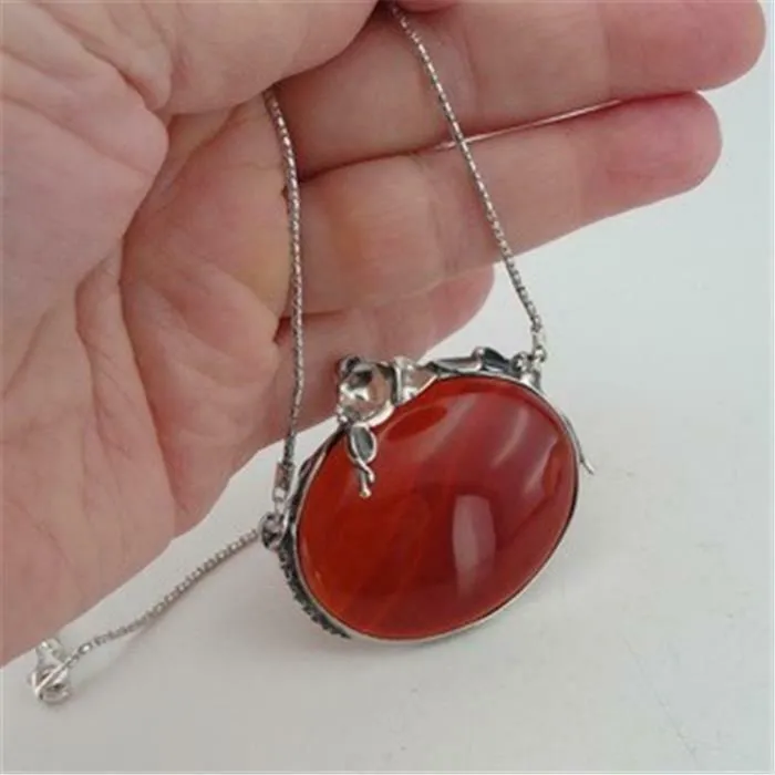 Carnelian Pendant 925 Sterling Silver Handmade Large Unique Hadar Designers (H)Y