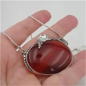 Carnelian Pendant 925 Sterling Silver Handmade Large Unique Hadar Designers (H)Y