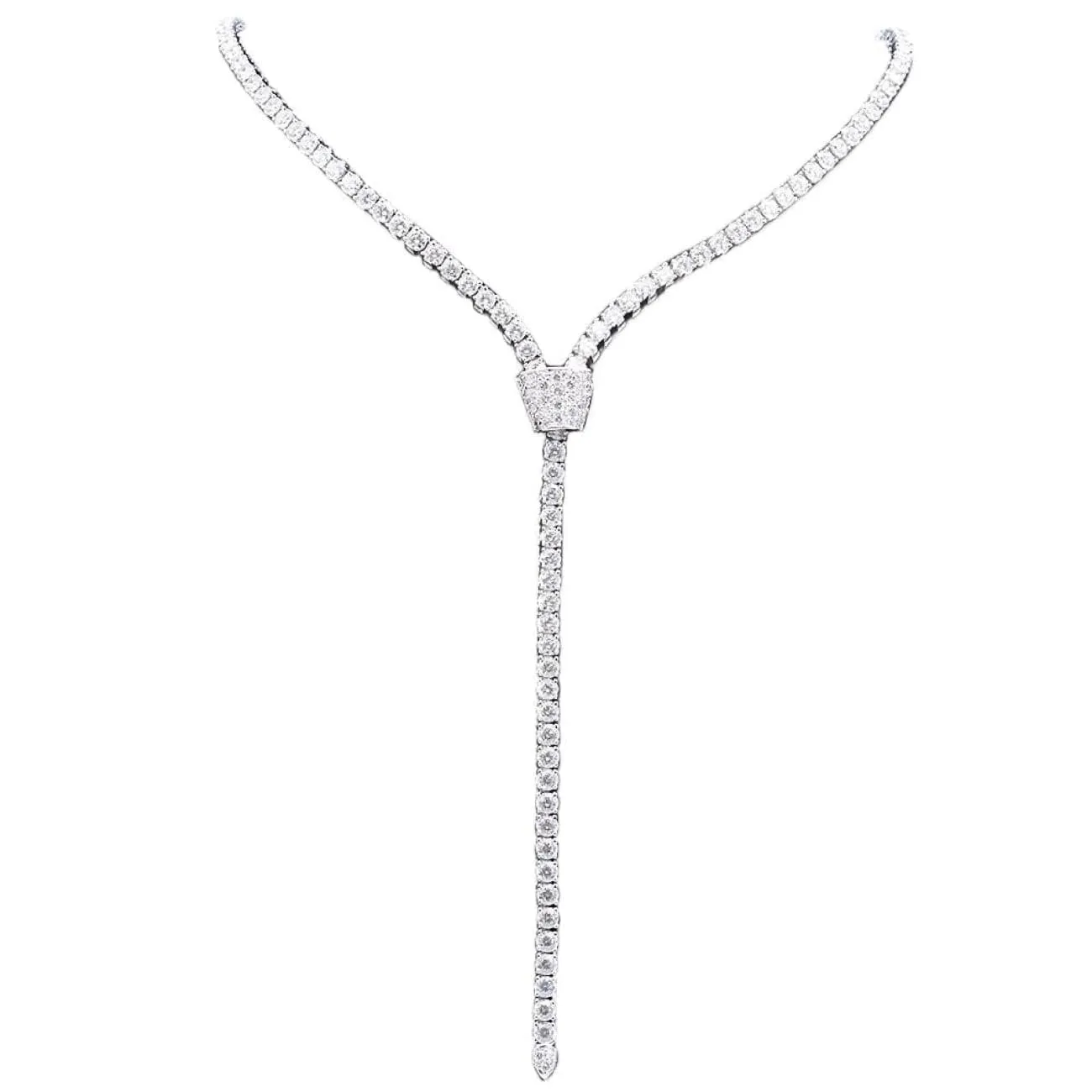 Cento 18K White Gold Zipper Lariat Diamond Necklace