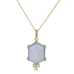 chalcedony hexagon and diamond drop necklace