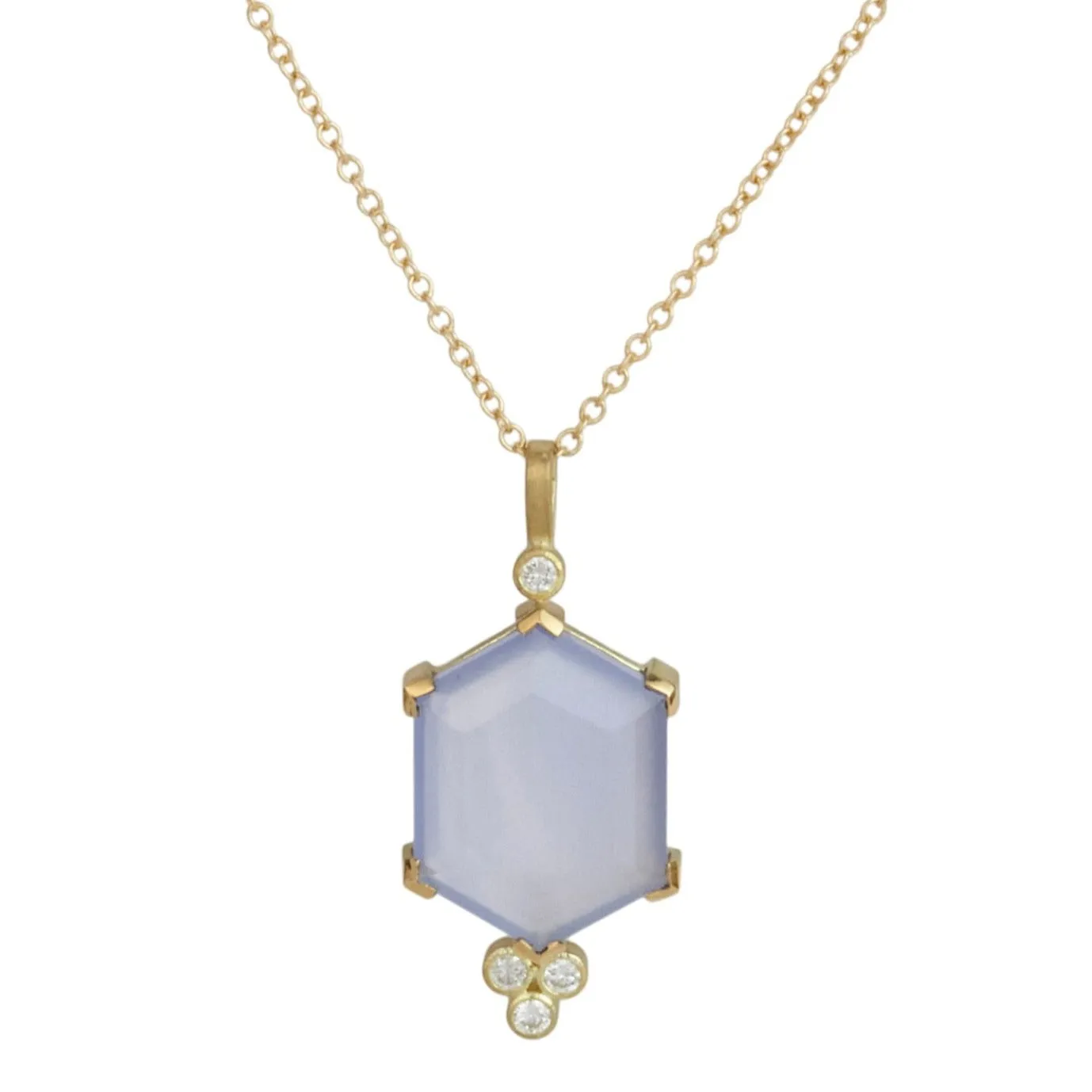 chalcedony hexagon and diamond drop necklace