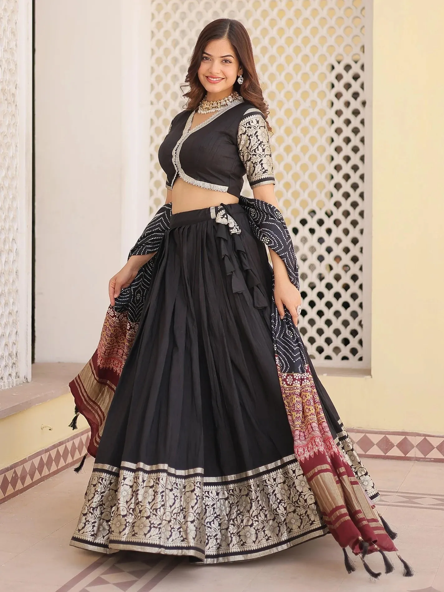 Charming Black Jacquard Traditional Lehenga Choli with Gaji Silk Dupatta