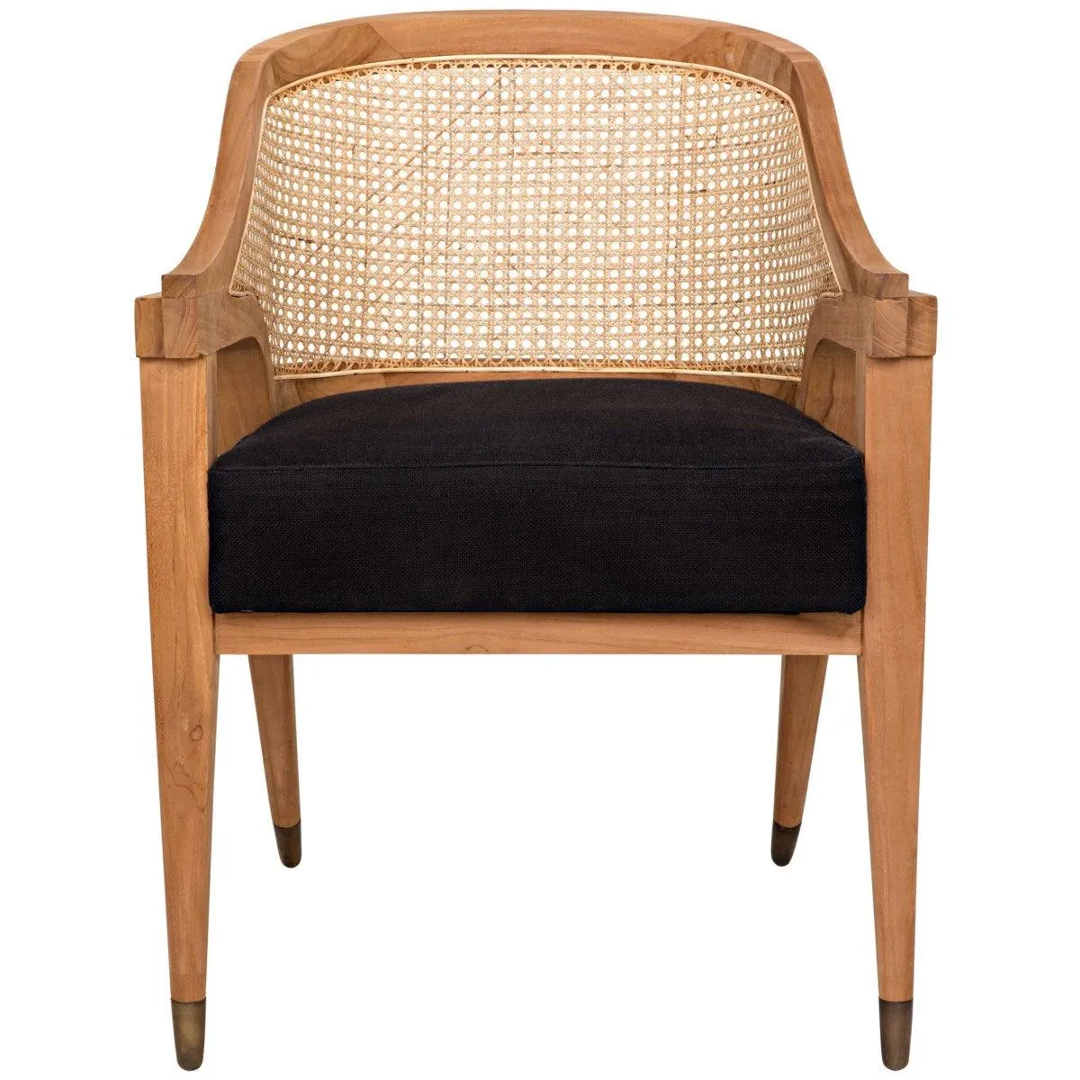 Chloe Chair, Teak, Caning, and Black Cotton