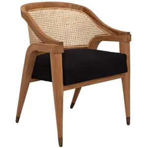 Chloe Chair, Teak, Caning, and Black Cotton