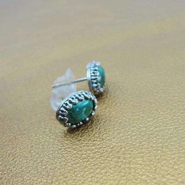 Chrysocolla Oval Stud Earrings 925 Sterling Silver Handmade Hadar Designers () Y
