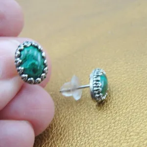 Chrysocolla Oval Stud Earrings 925 Sterling Silver Handmade Hadar Designers () Y