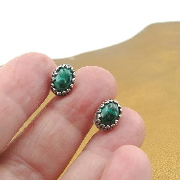 Chrysocolla Oval Stud Earrings 925 Sterling Silver Handmade Hadar Designers () Y