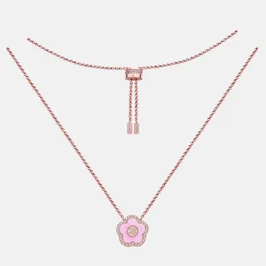 Classic Flower Necklace Brass 18k Rosegold Plating & Pink Ceramic 420-650mm With Sliding Clasp