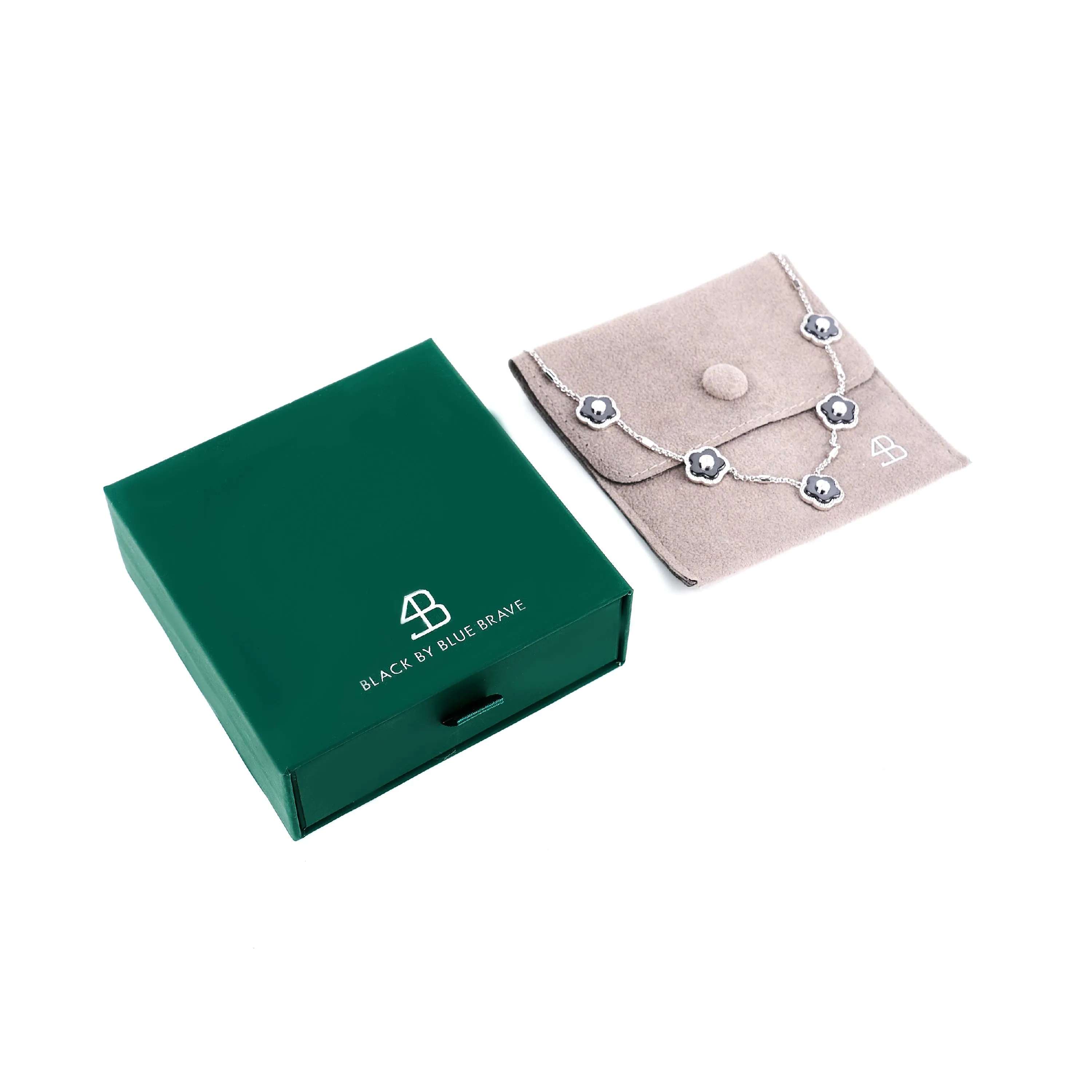 Classic Flower Necklace Brass 18k Silver Plating & Black Ceramic 420-650mm With Sliding Clasp