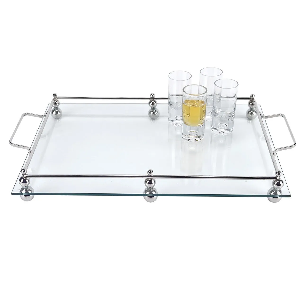 Classic Glass Serving Tray Chrome Border