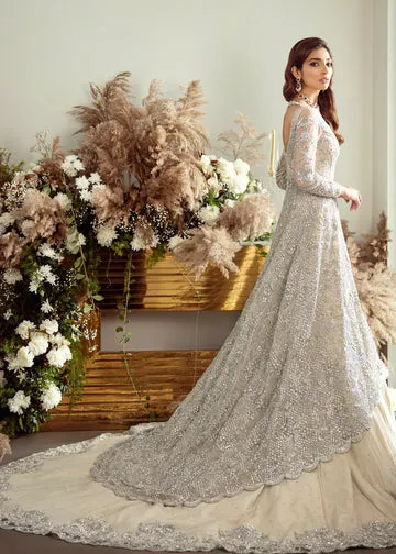 Classic Ivory and Silver Pakistani Bridal Dress in Mermaid Gown Style