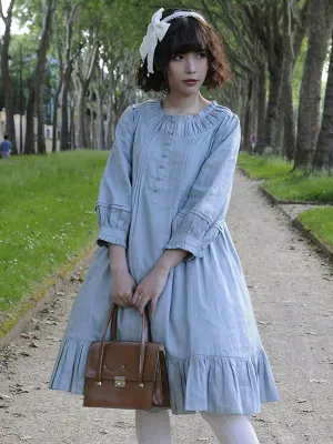 Classic Lolita OP Dress Frill Button Linen Lolita One Piece Dress