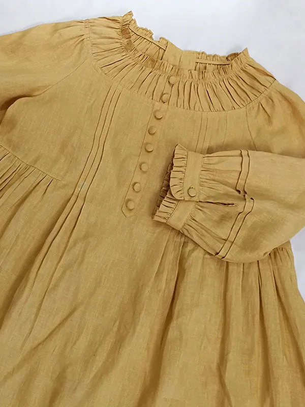 Classic Lolita OP Dress Frill Button Linen Lolita One Piece Dress