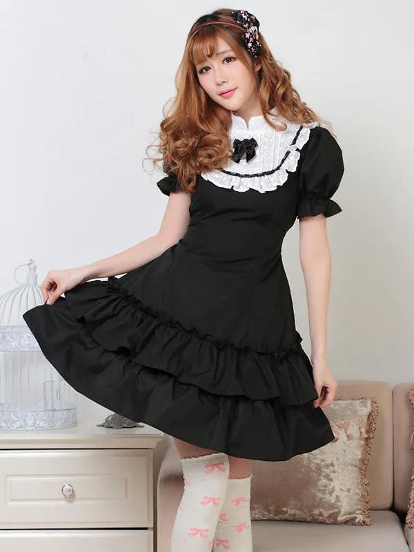 Classic Lolita OP Dress Two-Tone Black Bows Ruffles Lolita One Piece Dresses