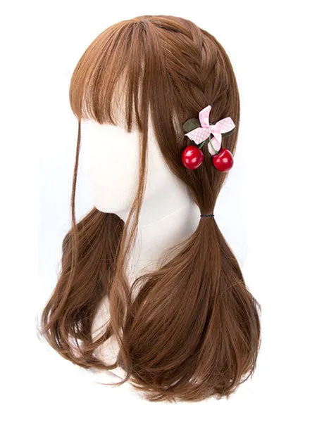Classic Lolita Wigs Deep Brown Long Straight Blunt Bangs Curls At Ends Synthetic Hair Wigs