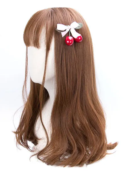 Classic Lolita Wigs Deep Brown Long Straight Blunt Bangs Curls At Ends Synthetic Hair Wigs