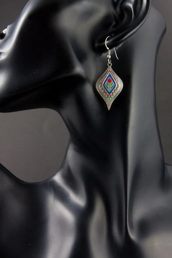 Classic, Mughal-inspired, stylized navette enamel earrings