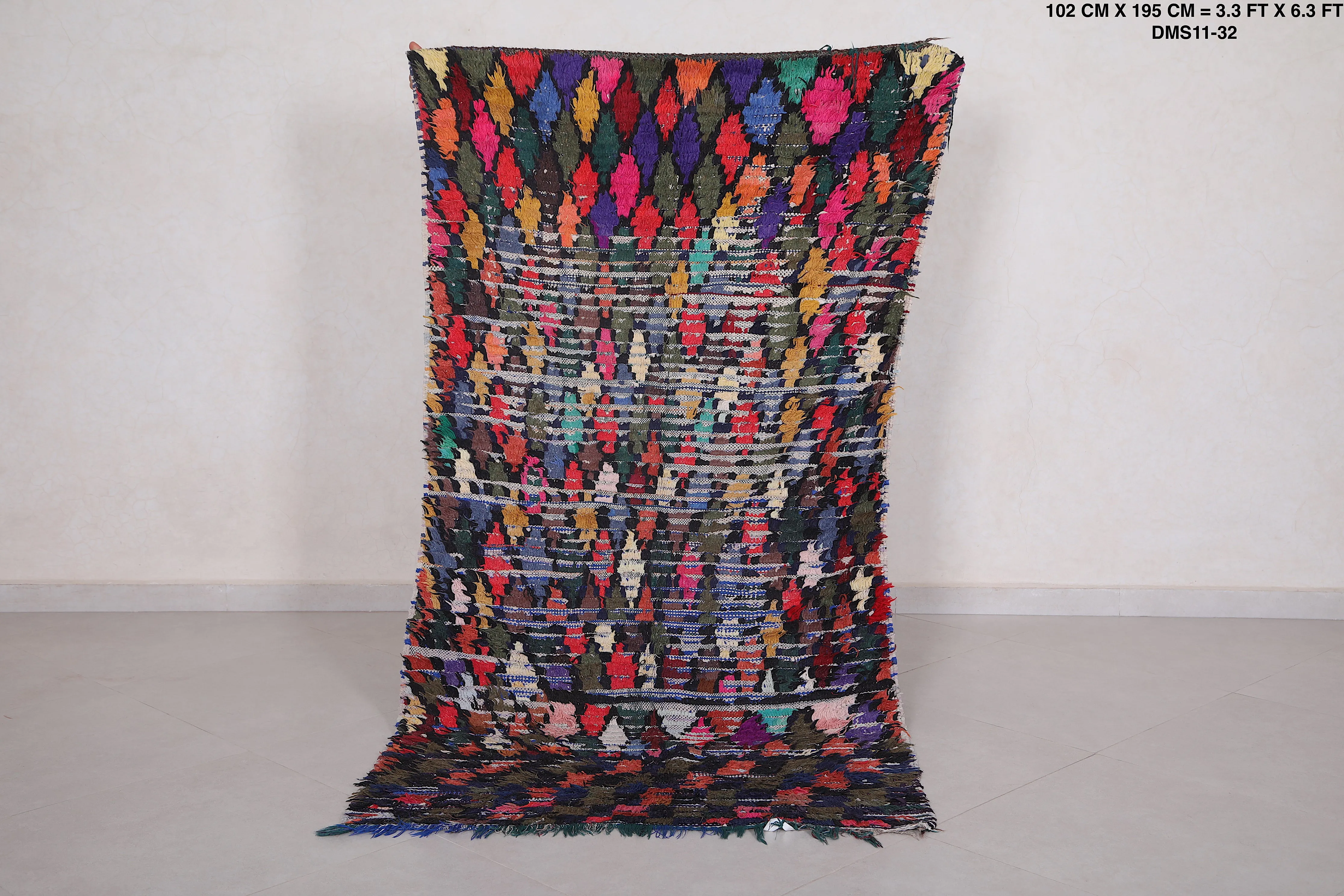Colorful Boucherouite Rug - Handwoven Moroccan Style | 3.3 x 6.3 Ft