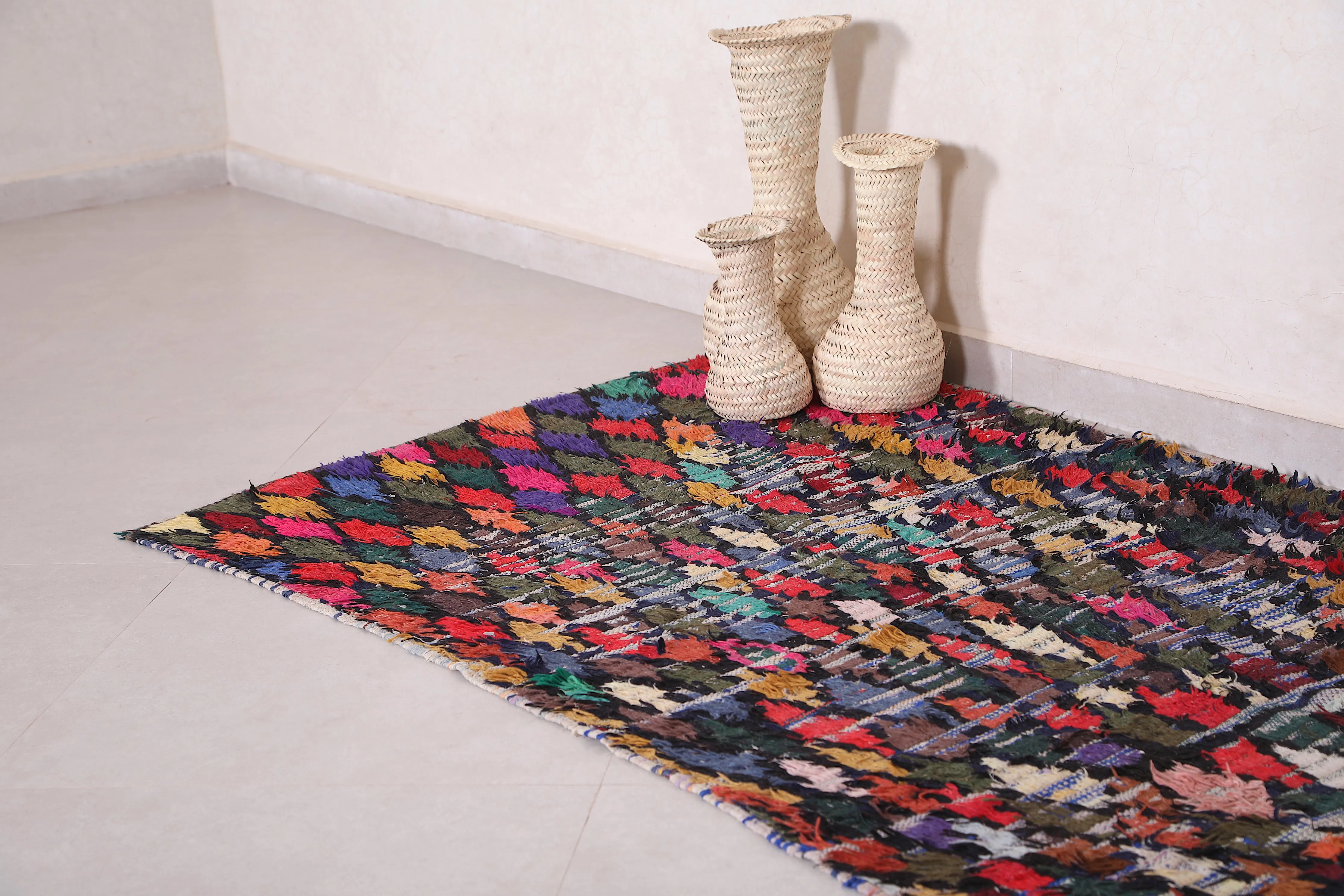 Colorful Boucherouite Rug - Handwoven Moroccan Style | 3.3 x 6.3 Ft