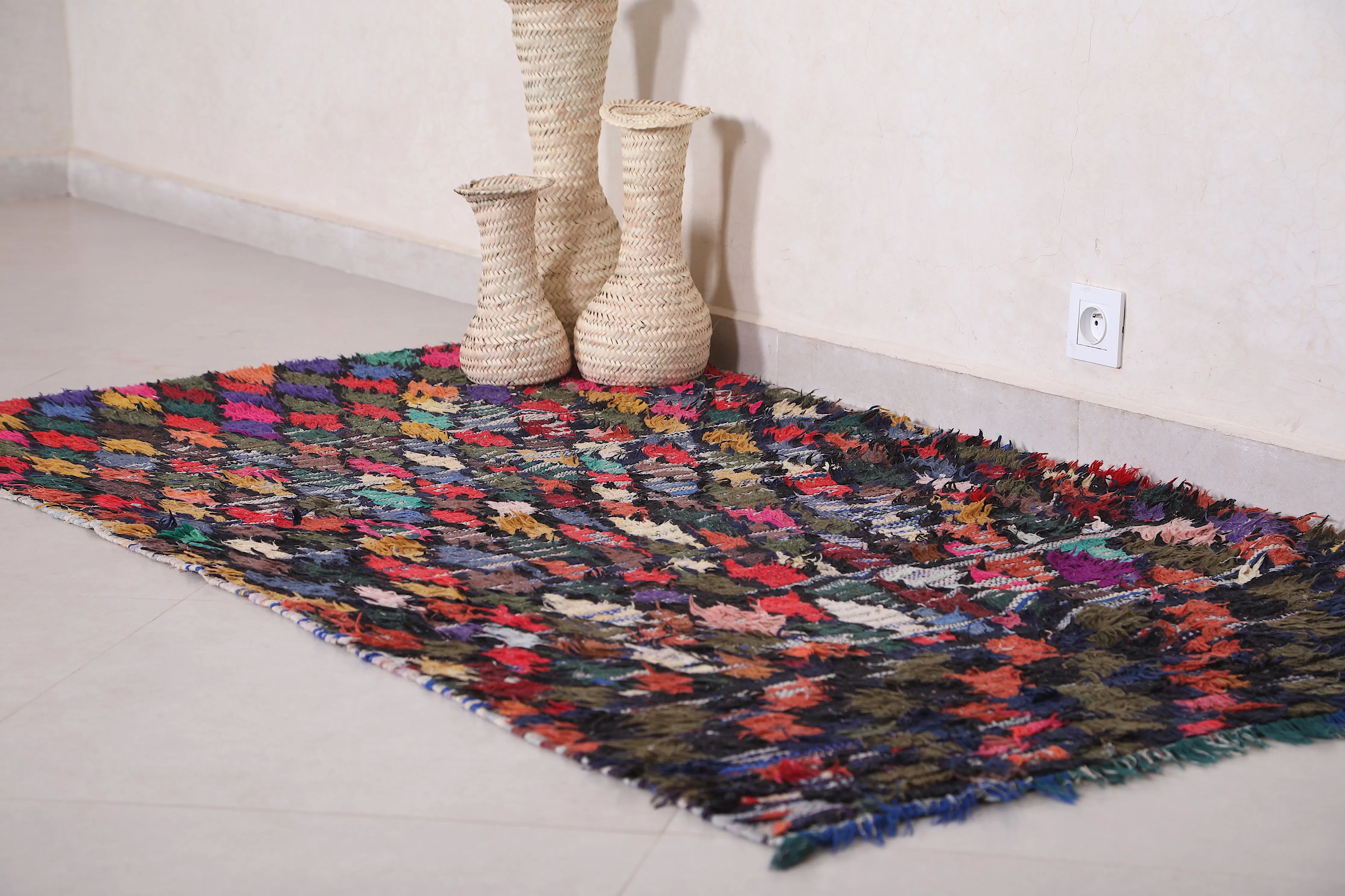 Colorful Boucherouite Rug - Handwoven Moroccan Style | 3.3 x 6.3 Ft