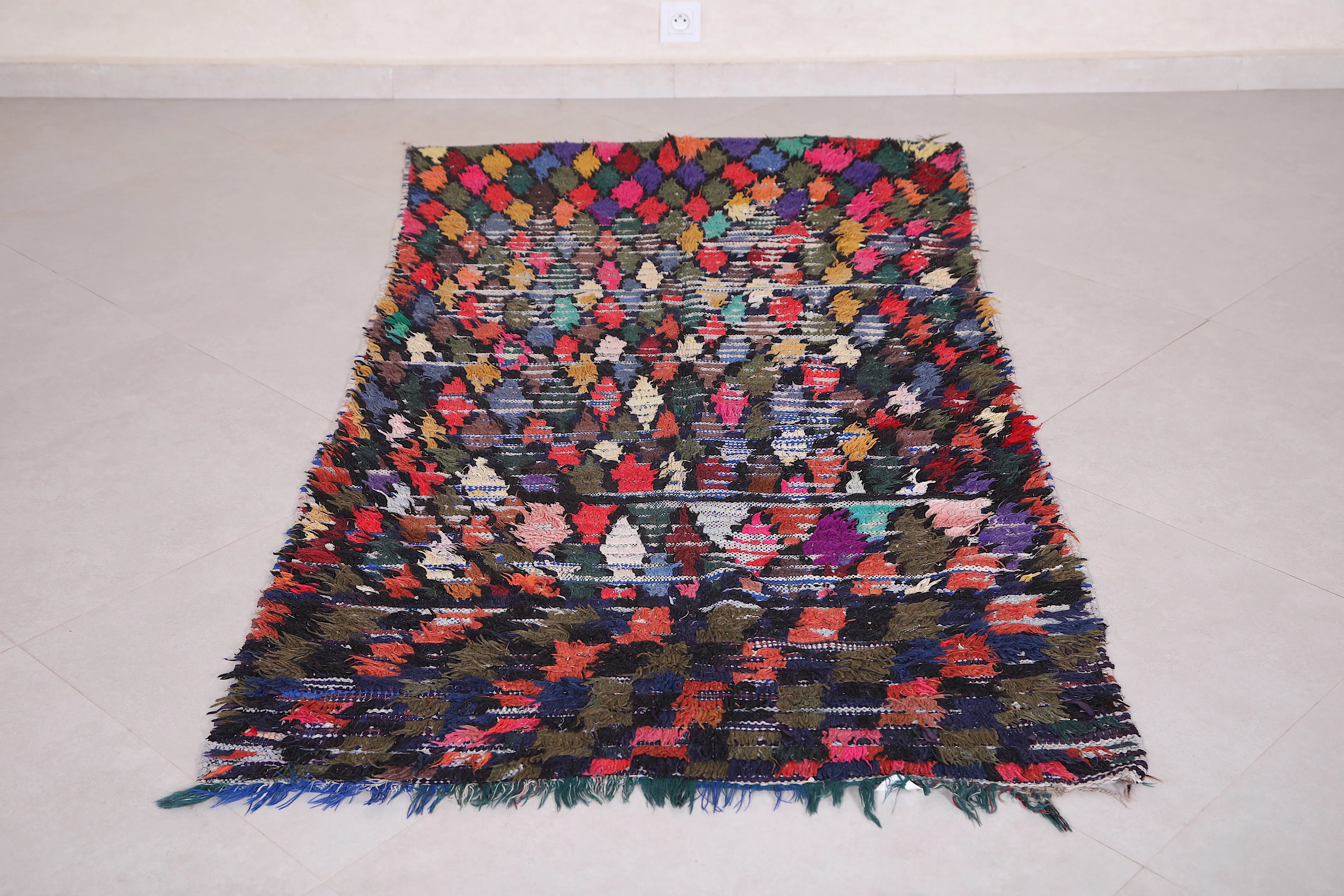 Colorful Boucherouite Rug - Handwoven Moroccan Style | 3.3 x 6.3 Ft