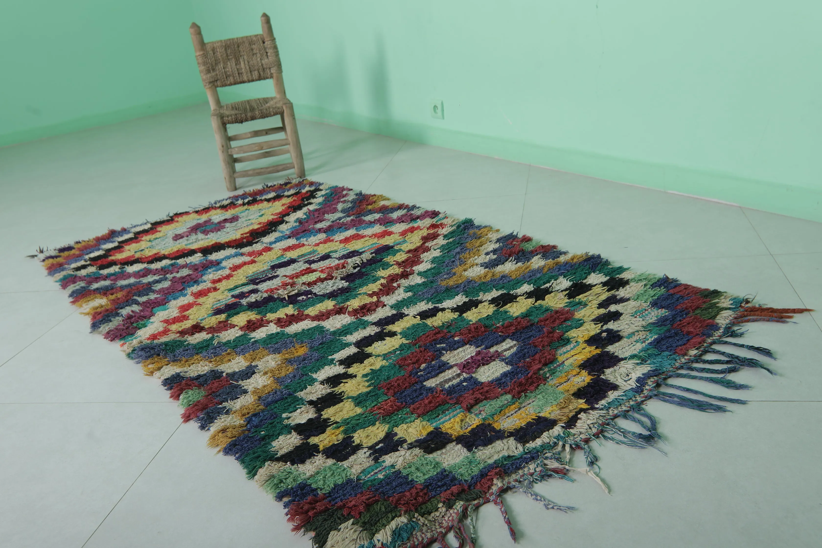 Colorful Moroccan Rug with Unique Checkered Patterns – 3.3 x 6.6 ft