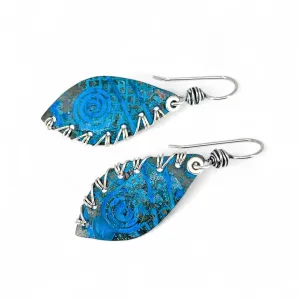 Copper Blue Patina and Sterling Earrings