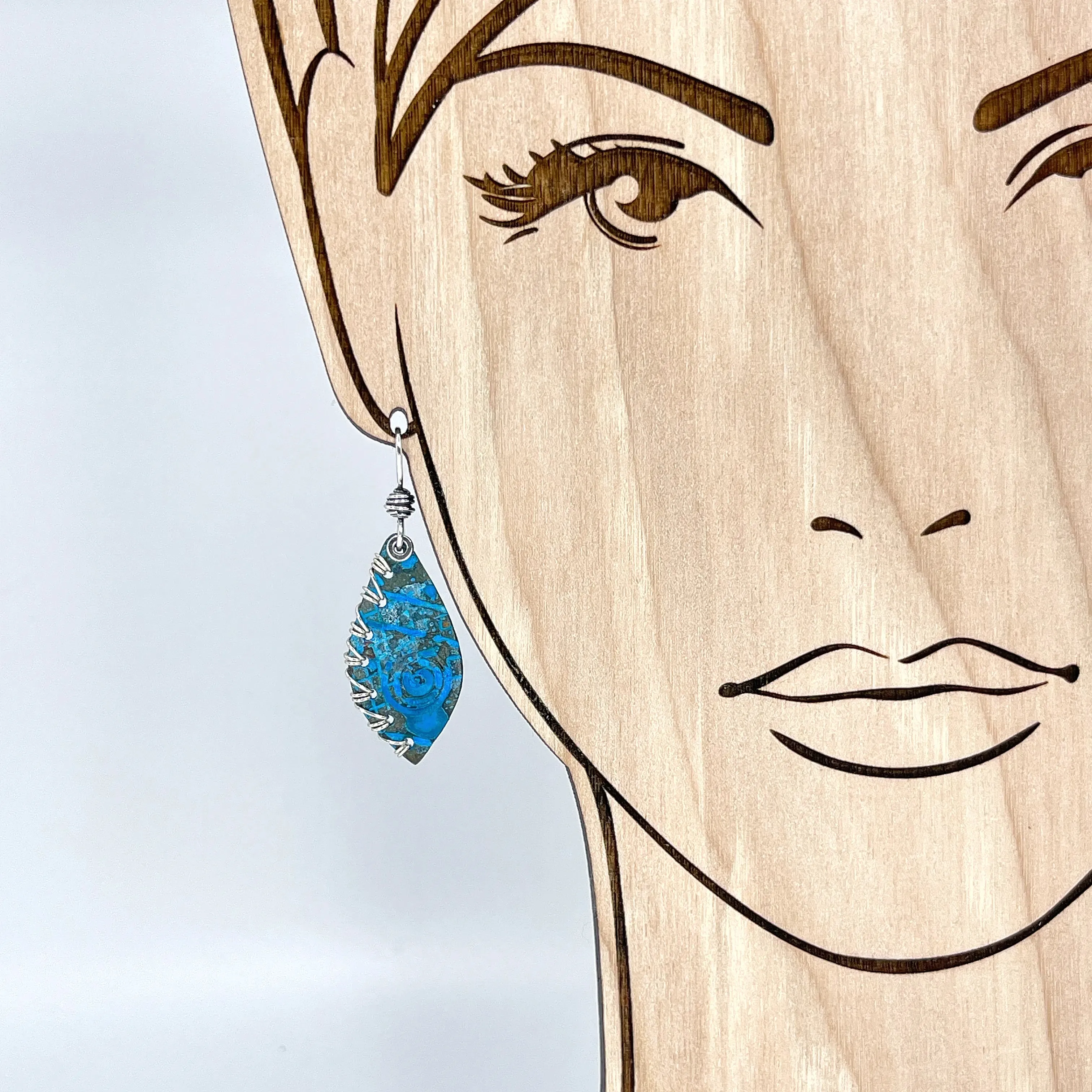 Copper Blue Patina and Sterling Earrings