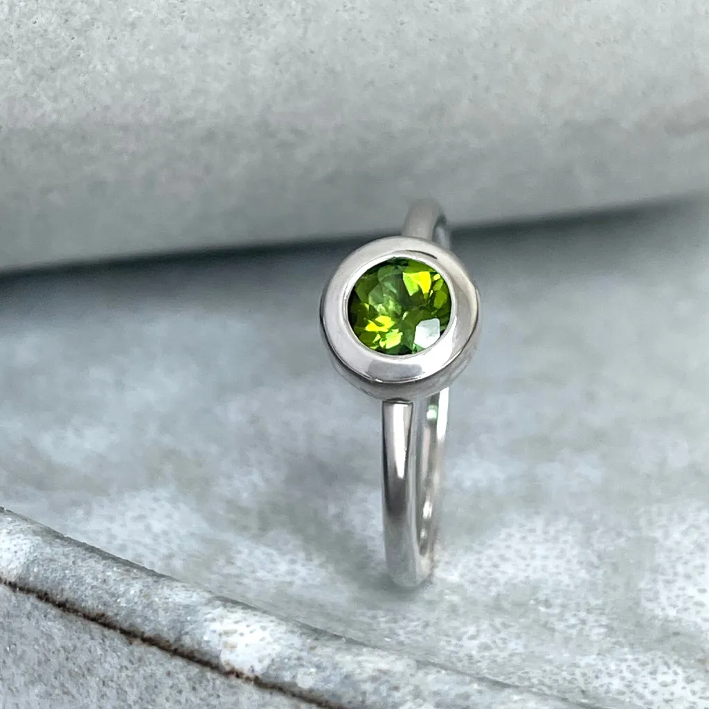 Cosmic Bezel Set Green Tourmaline White Gold Ring