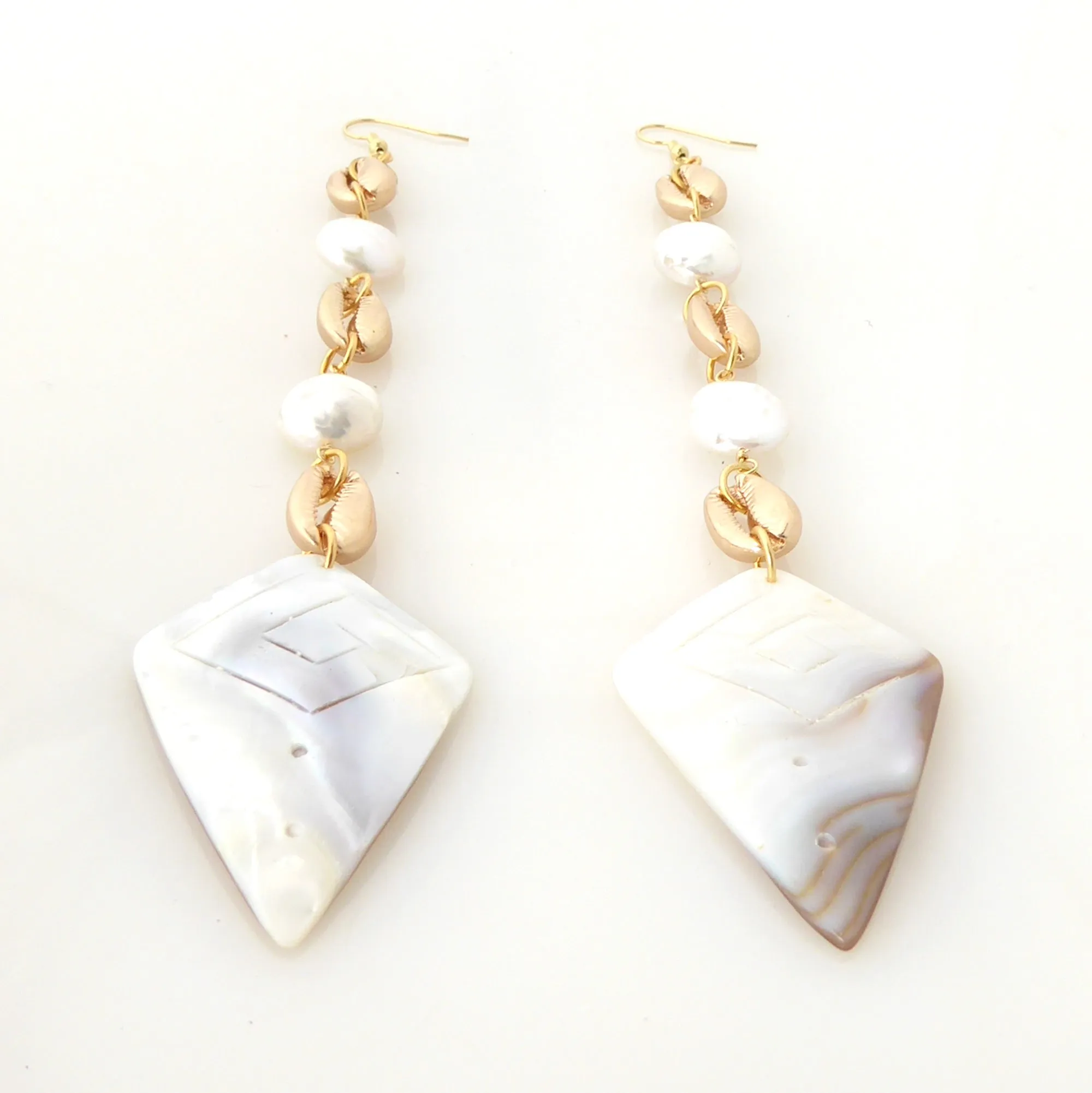 Cowrie shell and pearl earrings