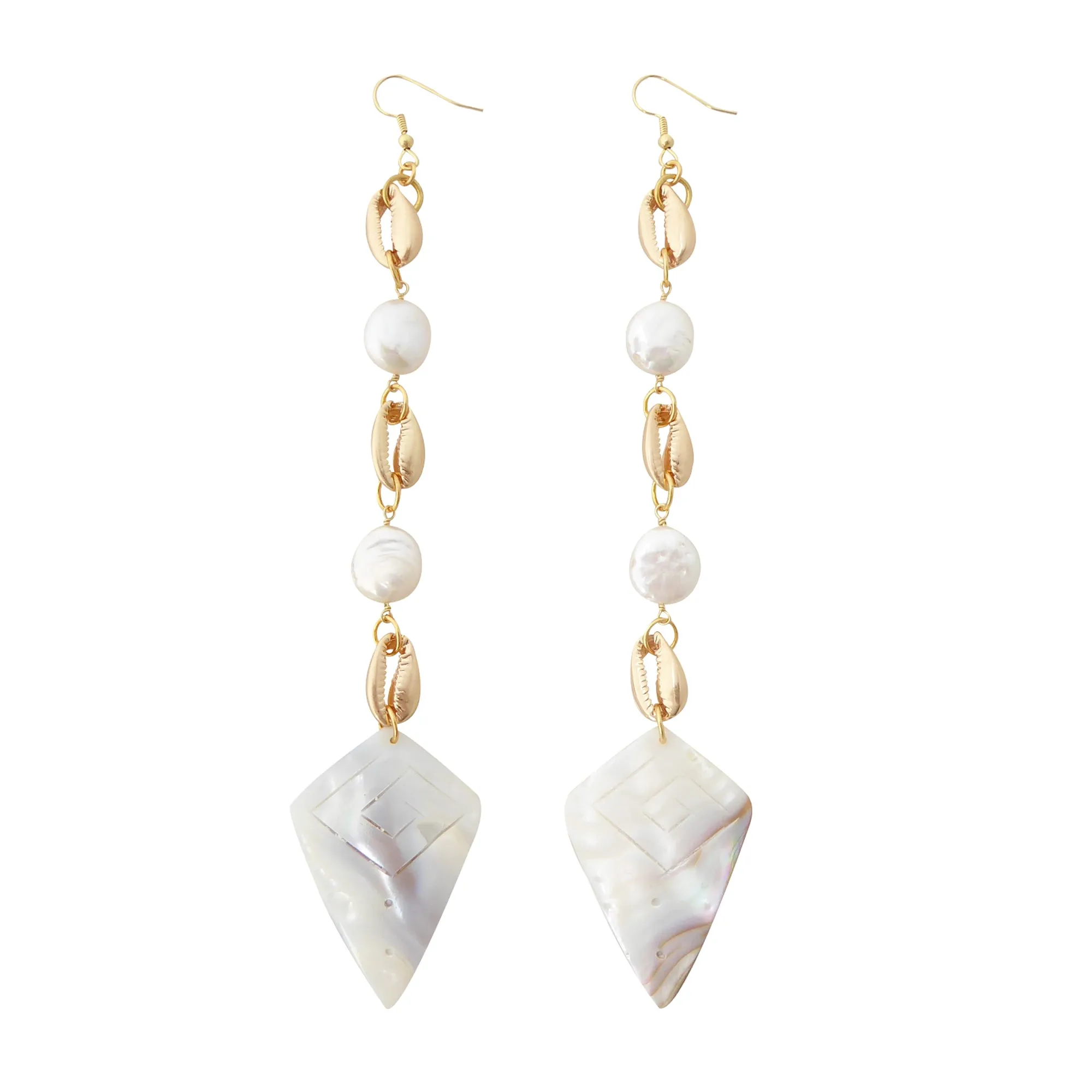 Cowrie shell and pearl earrings