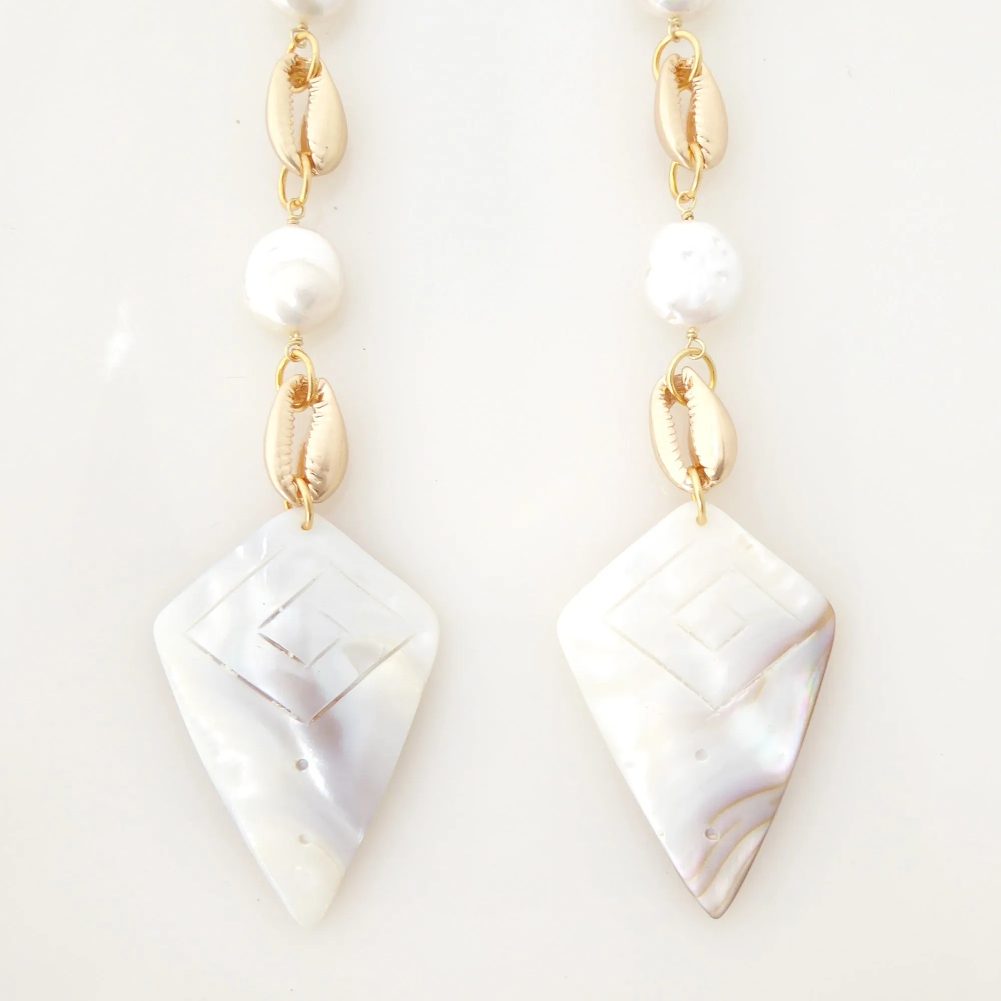 Cowrie shell and pearl earrings