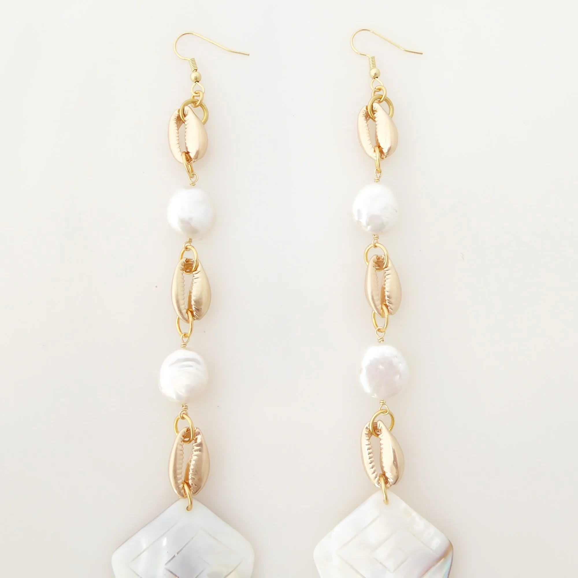 Cowrie shell and pearl earrings
