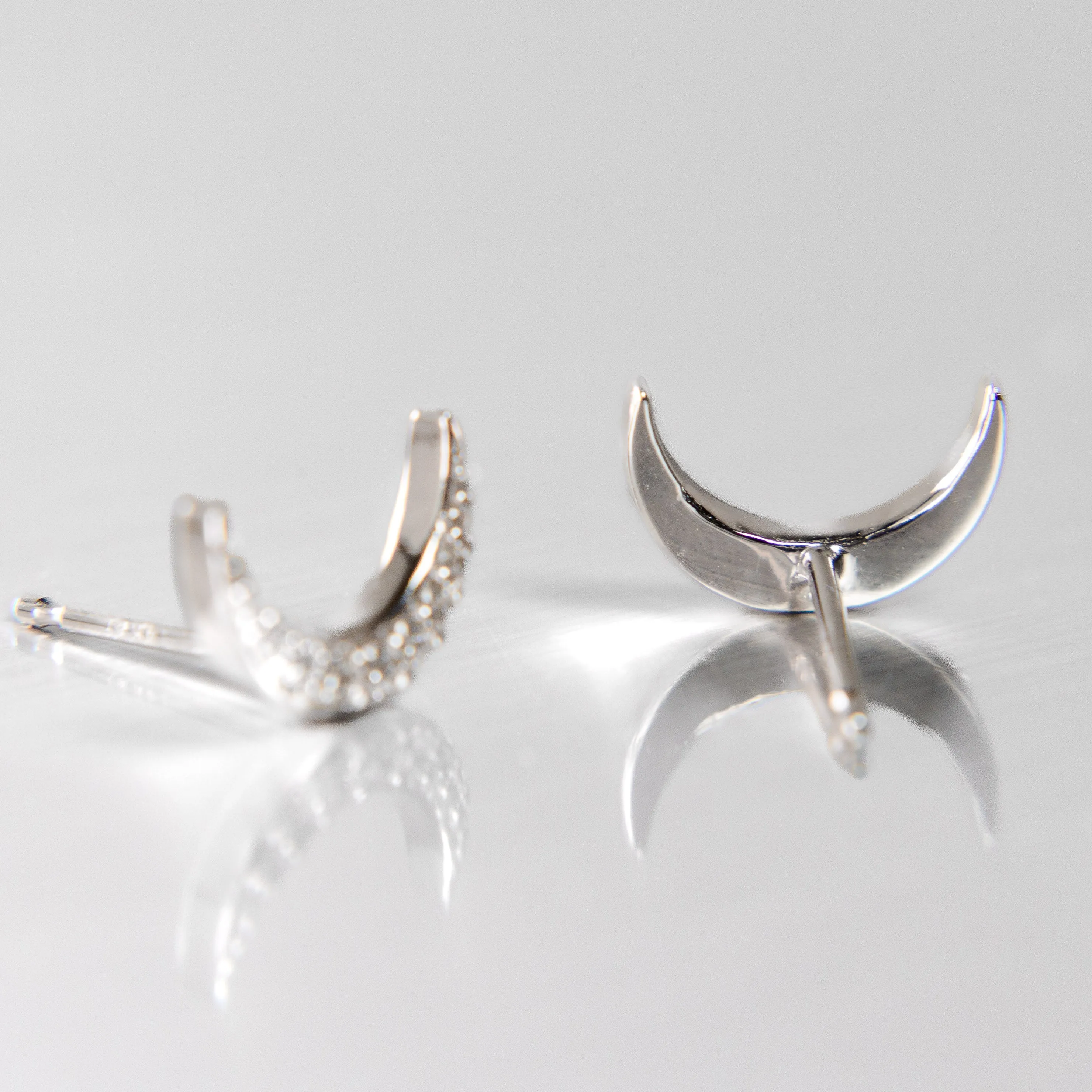 Crescent Moon Diamond Stud Earrings