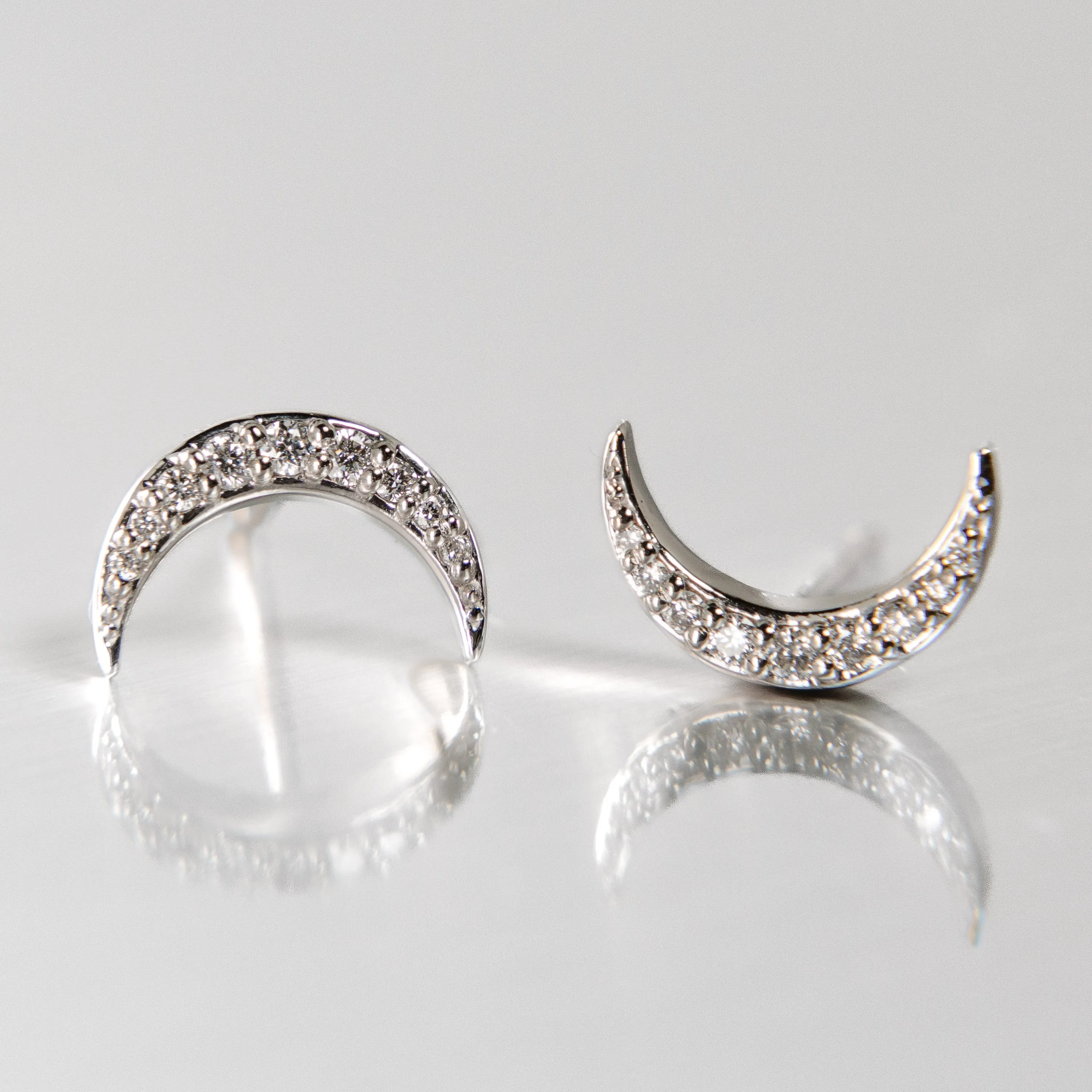 Crescent Moon Diamond Stud Earrings