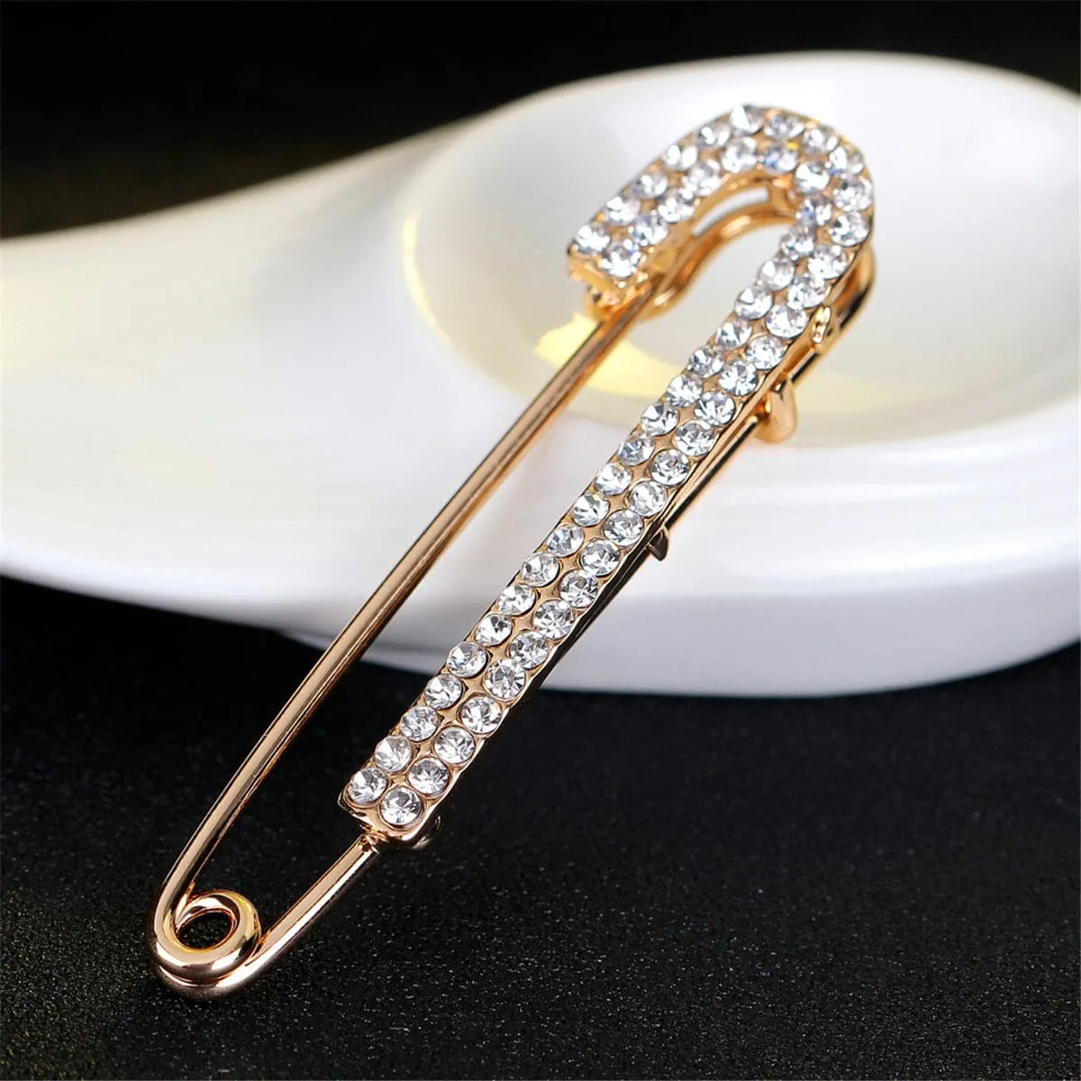 Cubic Zirconia & 18K Gold-Plated Pin Brooch