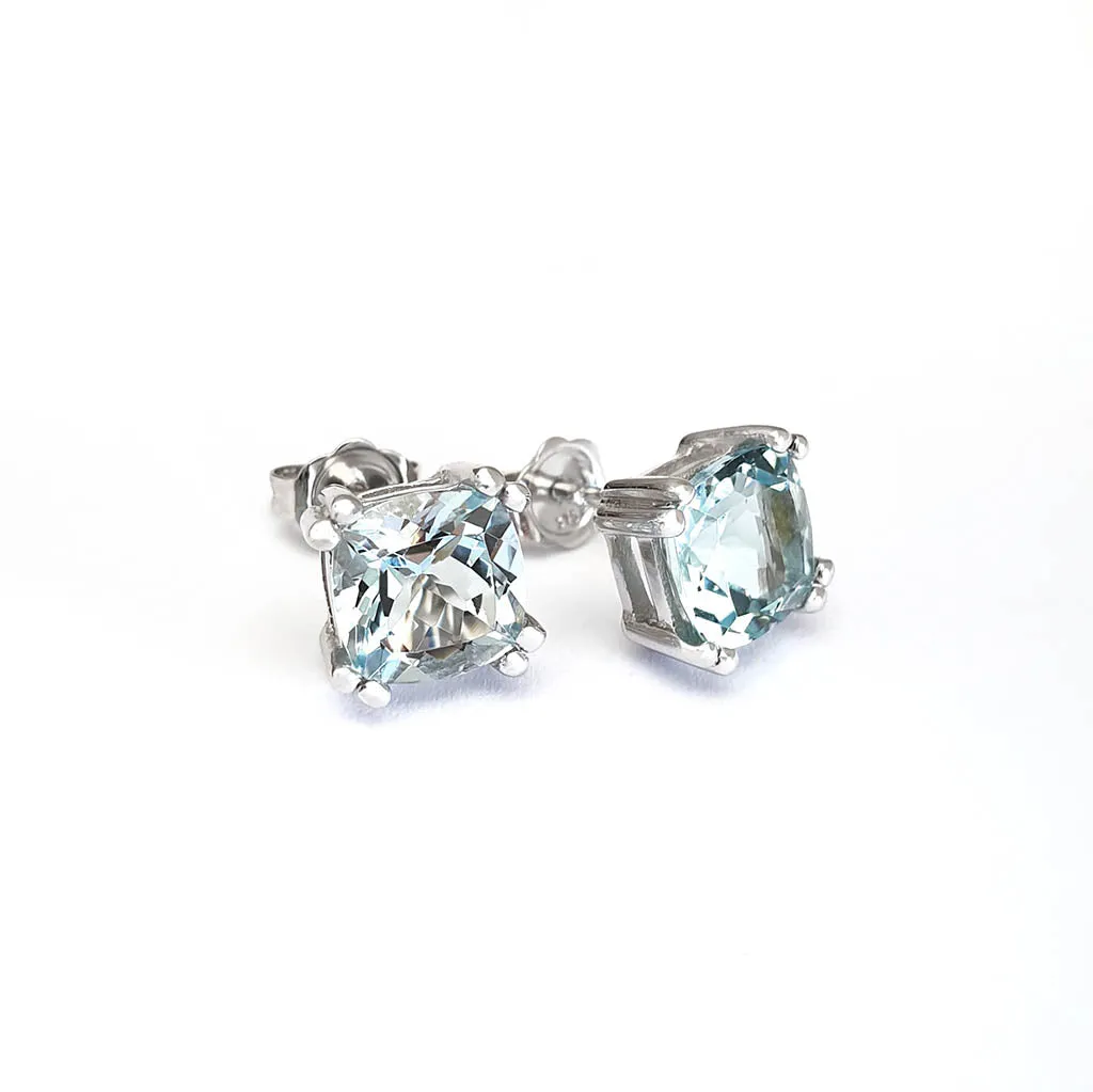 Cushion Cut Aquamarine Studs