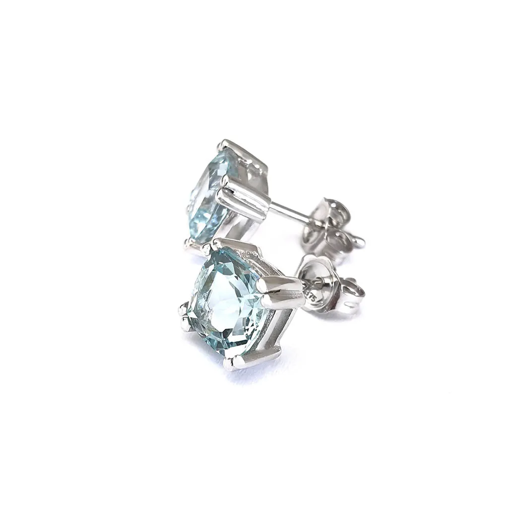 Cushion Cut Aquamarine Studs